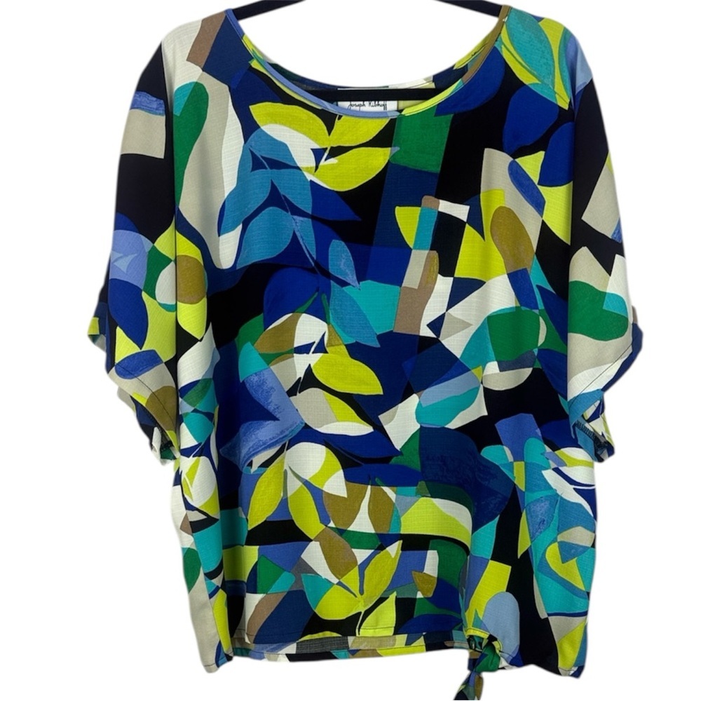 Abstract Leaf Print Dolman Sleeve Top in Blue & Green